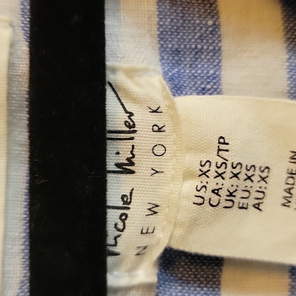 Nicole Miller-Linen blue & white striped v neck dress. XS. NWT - Picture 3 of 13